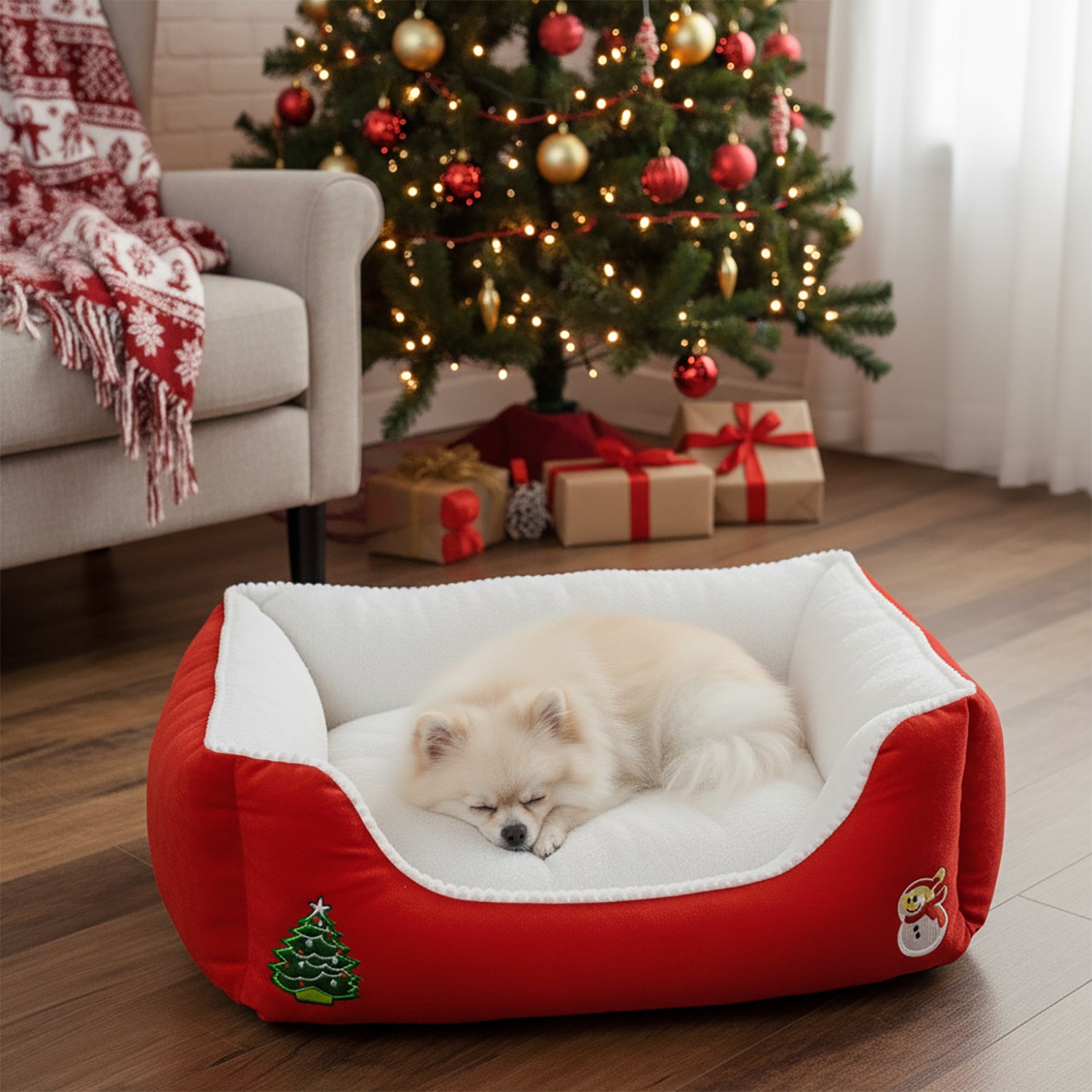 VESTIAMO CASA GRAN NATALE - Cuccia Natalizia Morbida per Cani e Gatti - h50x60x18 cm